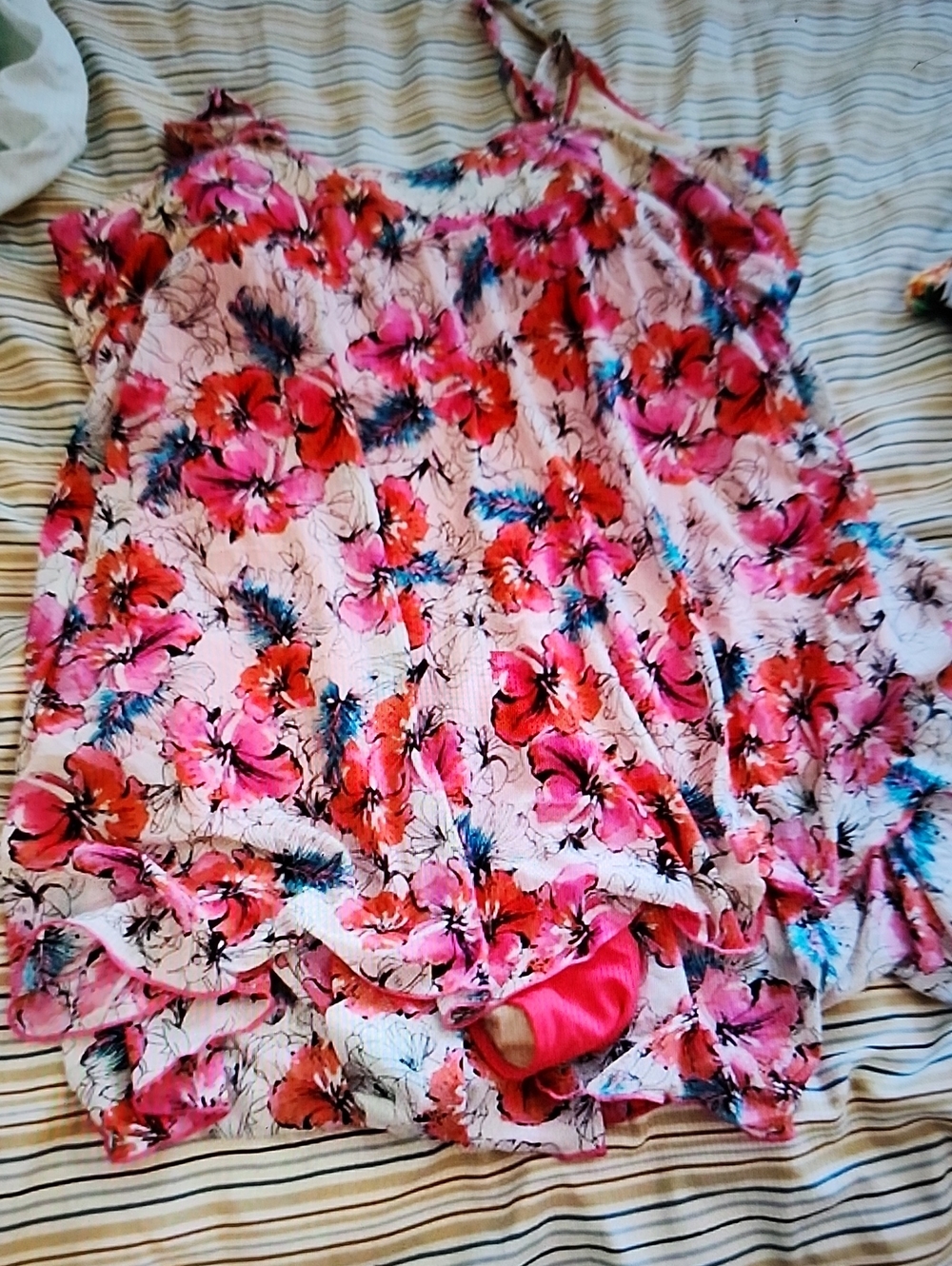 Catherines Pink Floral Circle Skirt with Blue Accents
